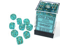 Borealis Teal/gold Luminary 12mm d6 Dice Block (36 dice)