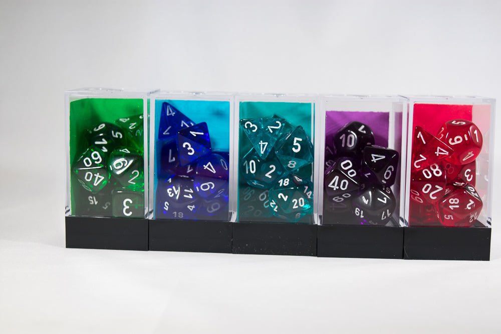 Translucent 7-Die Chessex Sets Made in Germany -Red, Blue, Green, Teal, Purple-