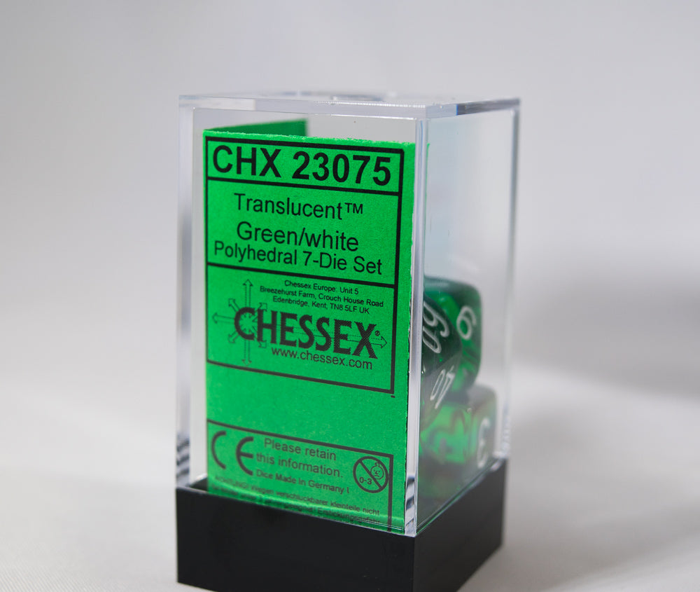 Translucent 7-Die Chessex Sets Made in Germany -Red, Blue, Green, Teal, Purple-