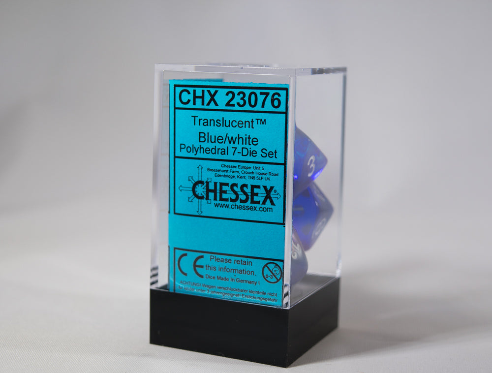 Translucent 7-Die Chessex Sets Made in Germany -Red, Blue, Green, Teal, Purple-