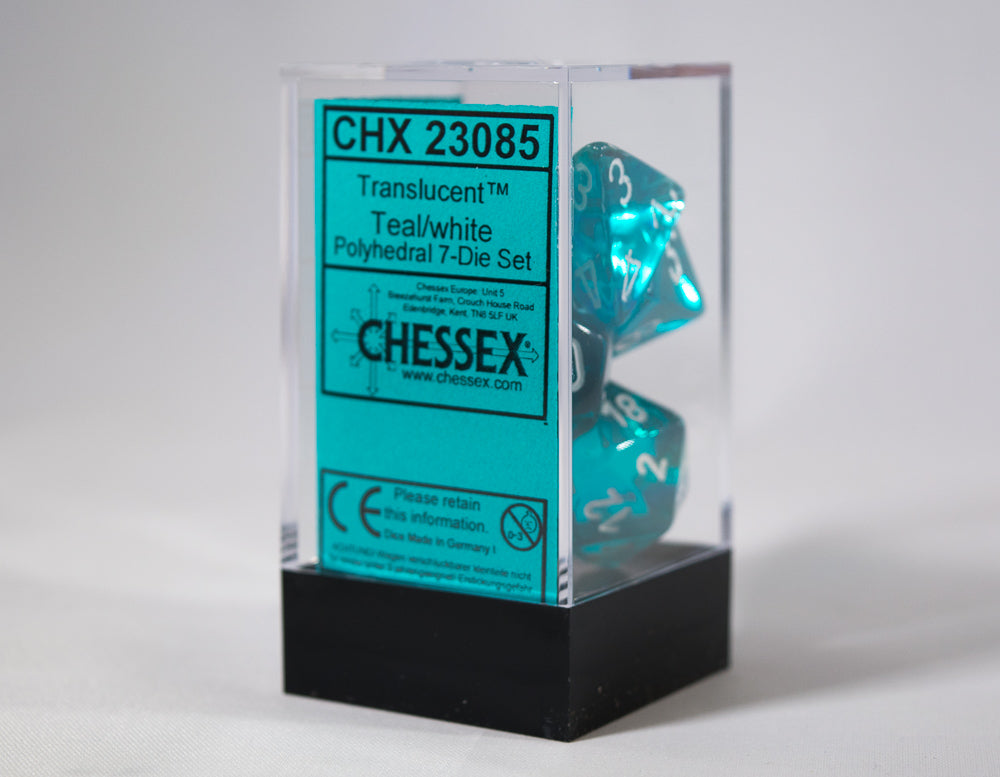Translucent 7-Die Chessex Sets Made in Germany -Red, Blue, Green, Teal, Purple-
